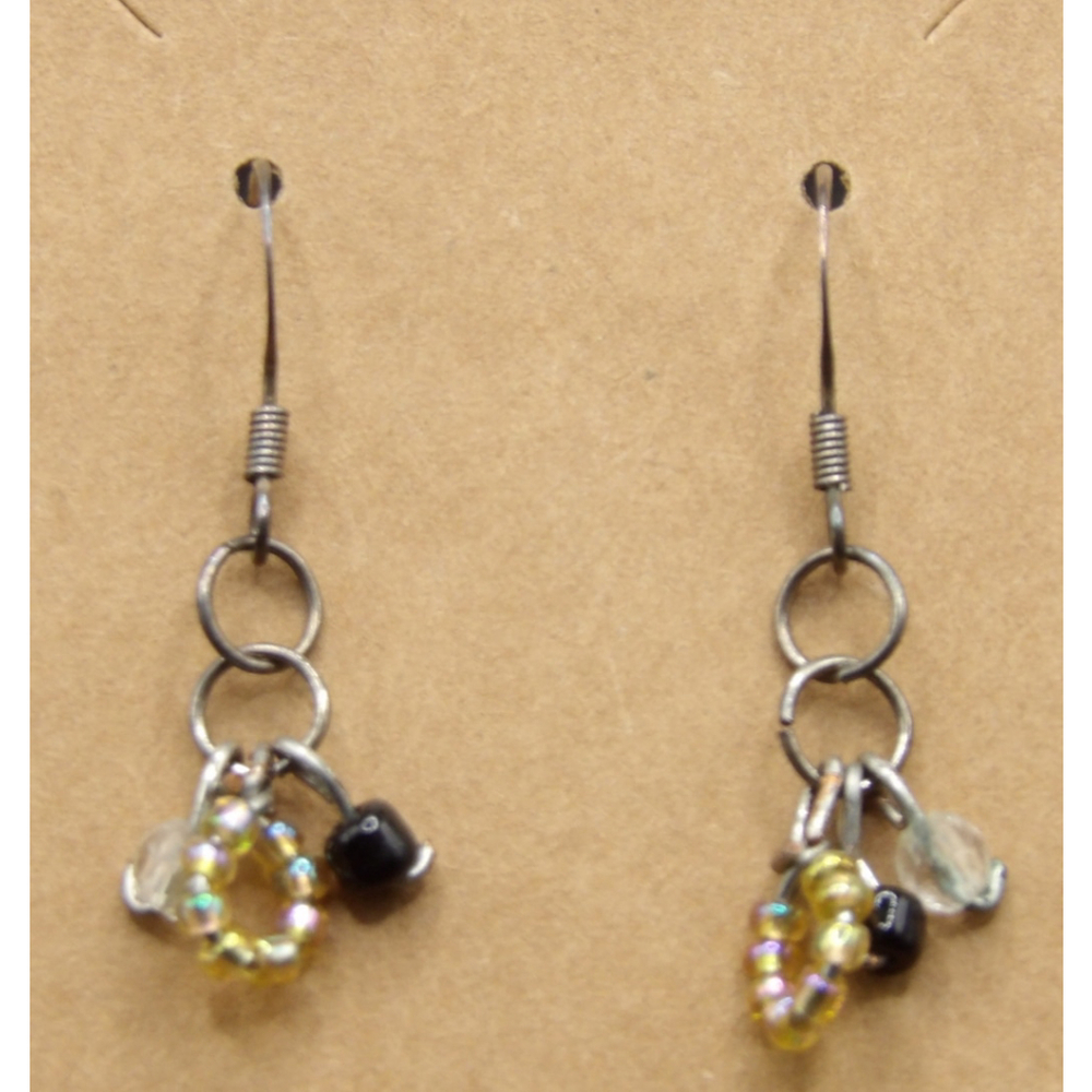Beaded Hoop Earrings Yellow/Black One Size